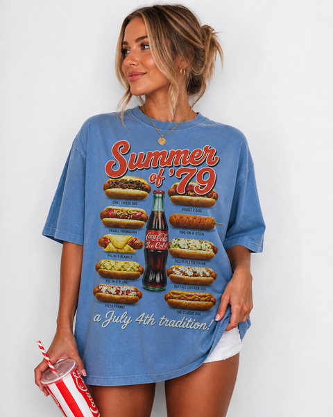Summer of 79 Graphic Tee Vintage USA Hot Dog Shirt – Distressed