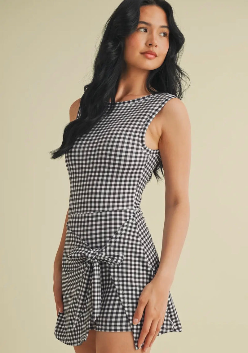 black and white athletic dress Pickleball (Black Gingham) Large