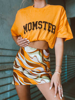 Momster Graphic Halloween T-Shirt | Funny Spooky Season Tee for Moms| Bright Orange Oversized Fall Shirt | Cute & Comfortable Halloween Mom Life Top