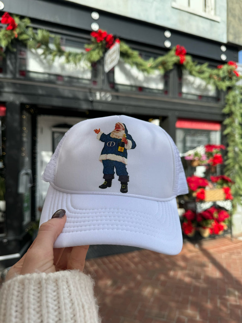 White Champagne Santa Trucker Hat