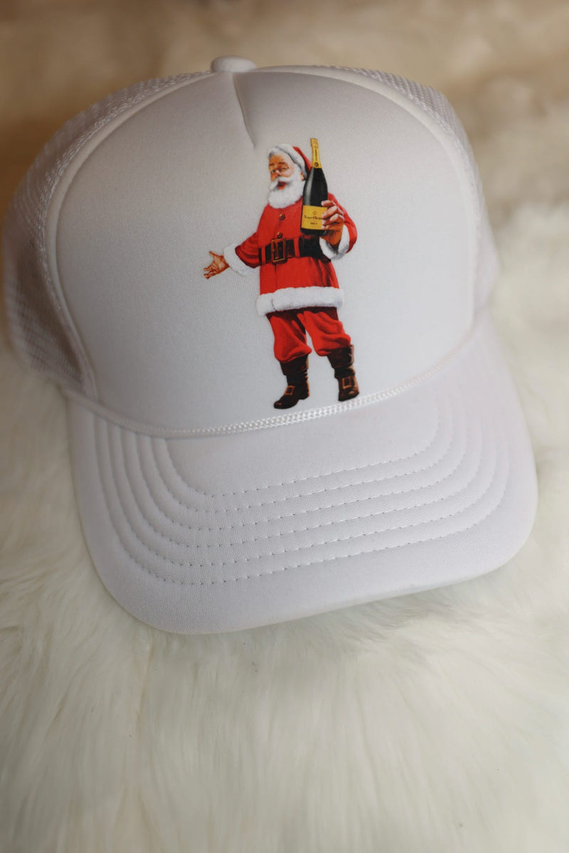 White Champagne Santa Trucker Hat