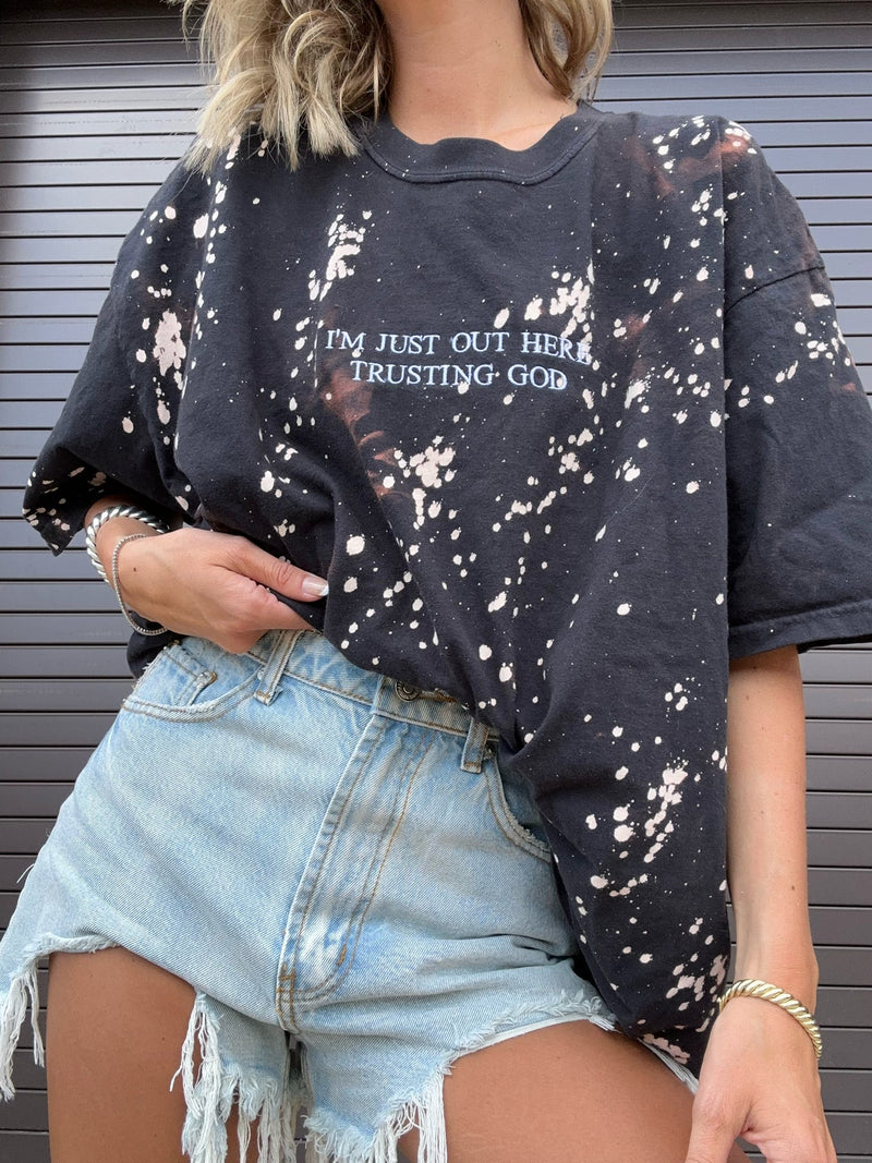 out here trusting god bleached tee