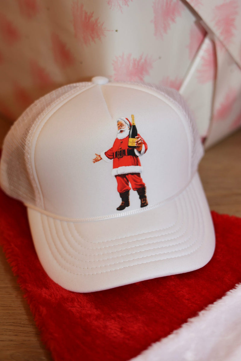 White Champagne Santa Trucker Hat