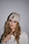 Tan lightning Patch Beanie