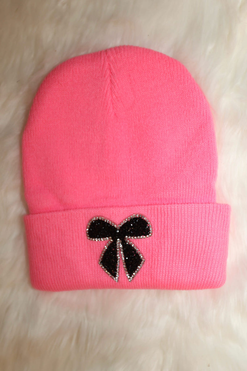 Pink Bow Patch Beanie