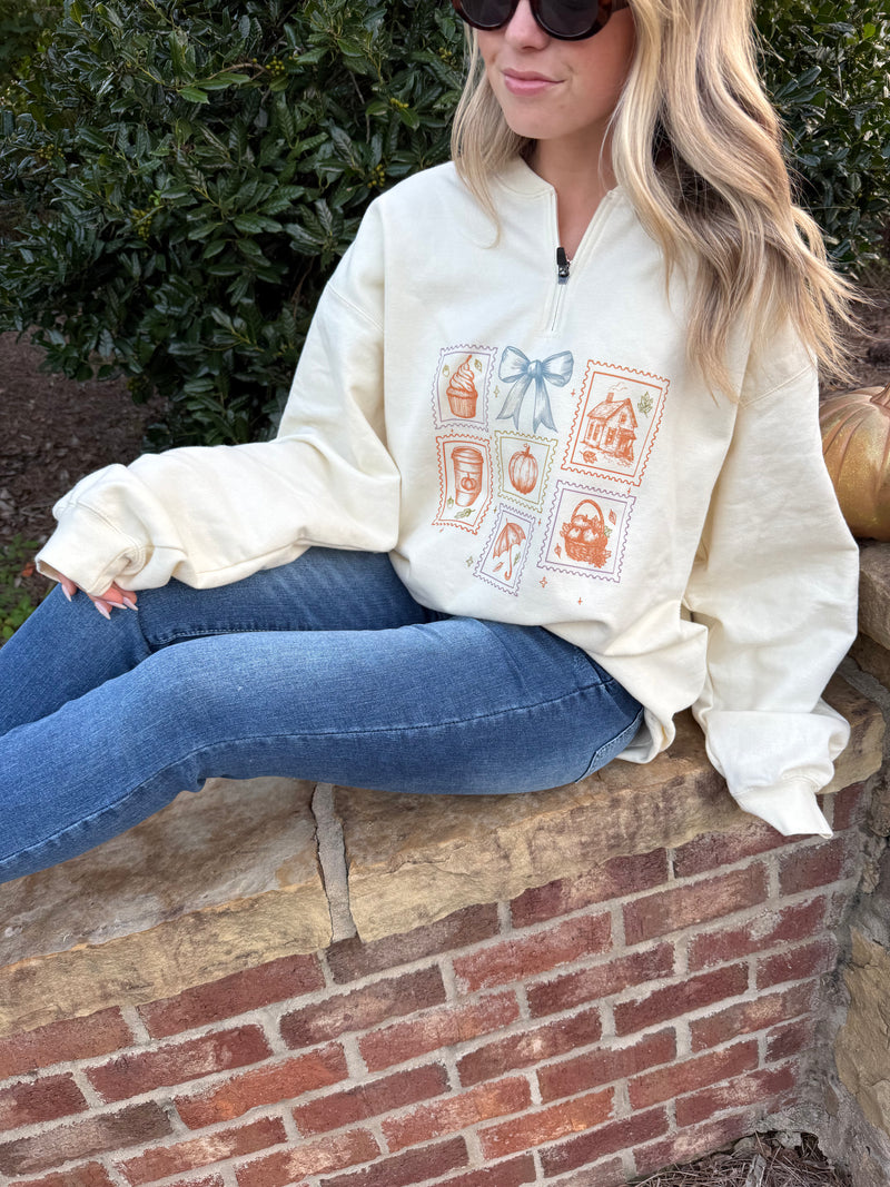 "Cozy Stamps of Fall" Quarter Zip