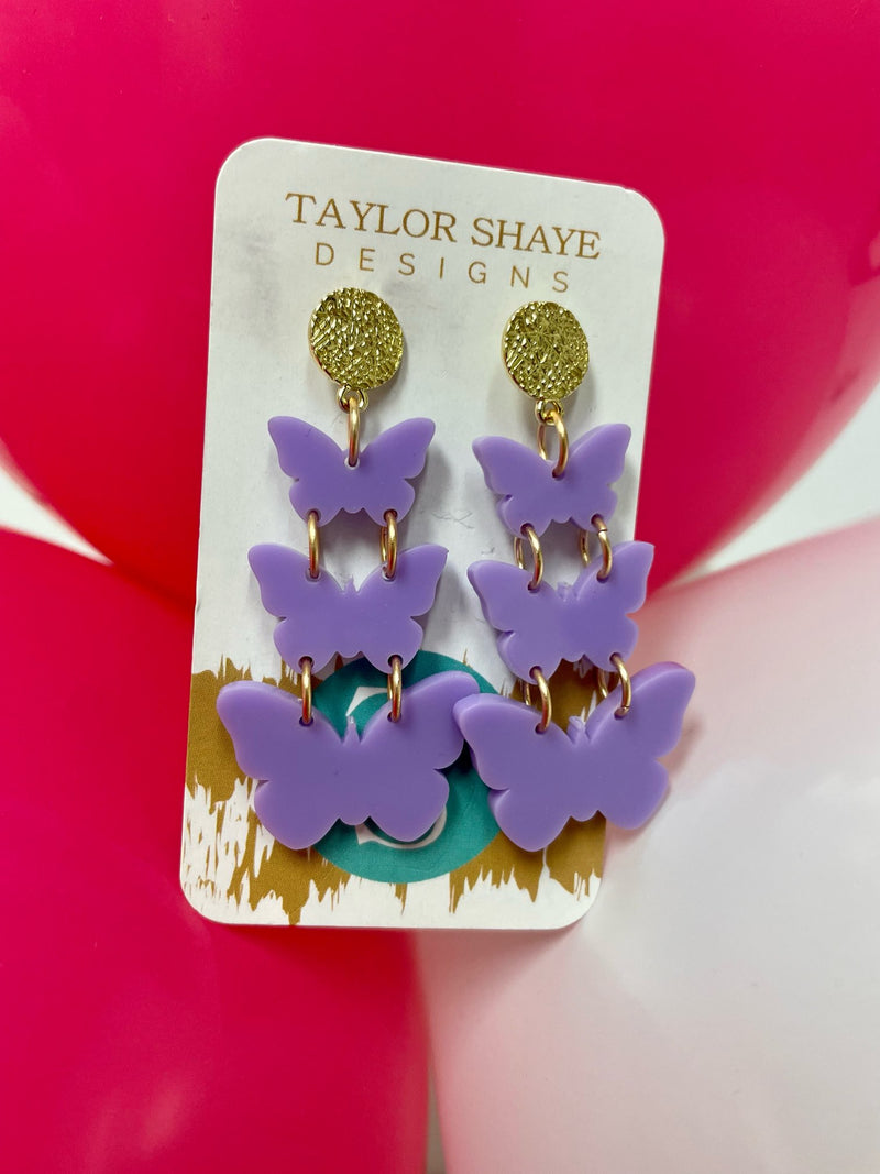 purple butterfly x3 earrings