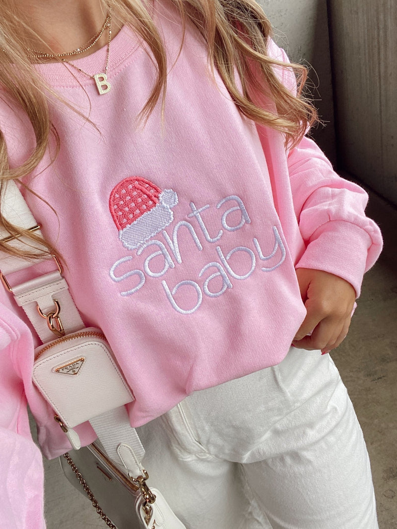 SANTA BABY ON PINK CREWNECK